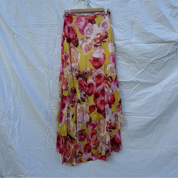 NWT Pinko Bonet High Low Ruffled Skirt Yellow and Pink Floral Size 42 - Picture 3 of 8